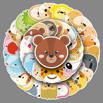 50 Cartoon Animal Face Personalized Graffiti Cute Children Reward DIY Mobile Phone Case Suitcase Stickers