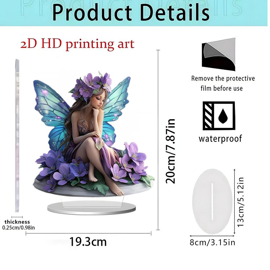 Purple Dragon & Butterfly Girl Acrylic Ornament - Home & Office Decoration