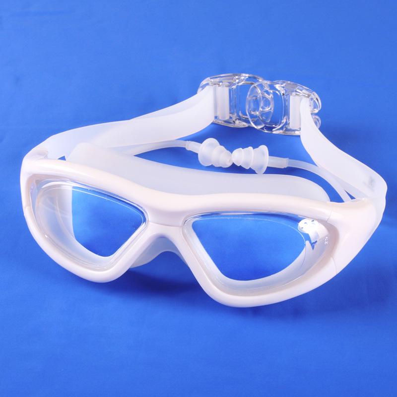 Schwimmbrille mit großem Rahmen und Ohrstöpseln, HD-transparente Gläser, beschlagfrei, Silikon, wasserdicht, Herren, Damen, Schwimmbrille, Erwachsene