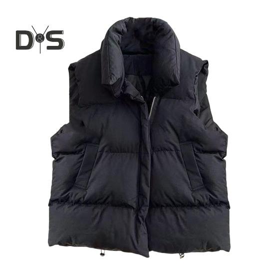 

Зимний женский жилет, утепленное пальто с застежкой-молнией, воротник-стойка, без рукавов, однотонное, ветрозащитное, сохраняющее тепло, уличное пуховое пальто XL чёрный