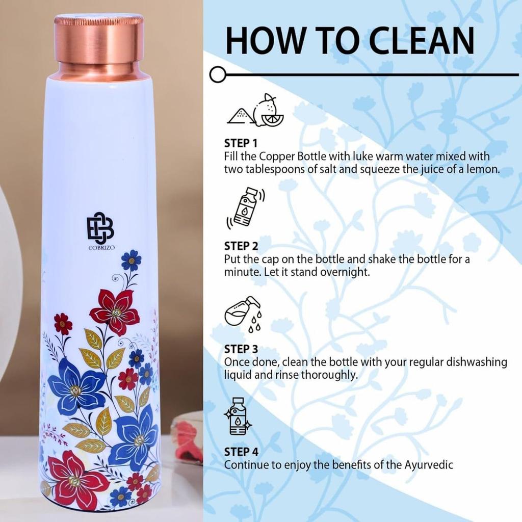 Pure Copper Designer Water Bottle with Ayurvedic Benefits Rustproof & Leakproof Copper Bottle for Home School Gym Travel Bottle Drinkware & Storage