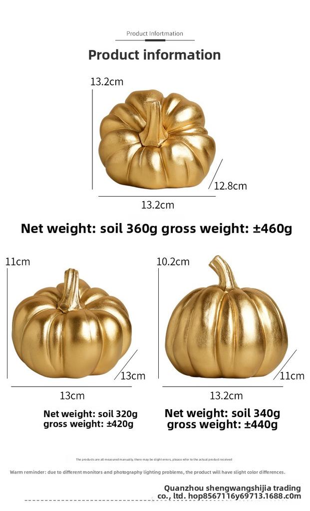 BRGolden Pumpkin Halloween Ornament Art Sculpture Room Display Statue Home Accessories Decoration Crafts Figurines MiniaturesEY