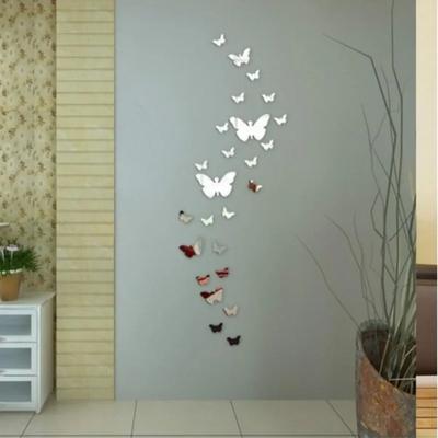 Çıkartmalar 12 adet/takım Modern 3D Ayna Akrilik Kelebek Ev Dekorasyon DIY Sanat Duvar Çıkartmaları