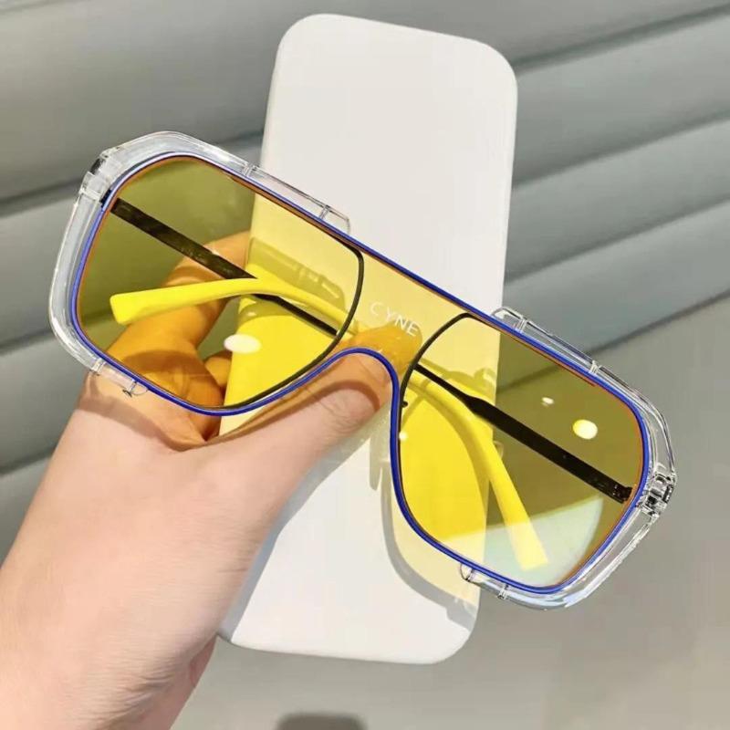 Bai Fen Bai Electronic 3C Men's Grey Double Beam Connected Sunshade Full Frame Sunglasses, High-End Retro Large Frame Glasses