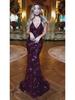 2025 European & American Women's Spaghetti Strap V-Neck Sequin Lace-up Evening Gown