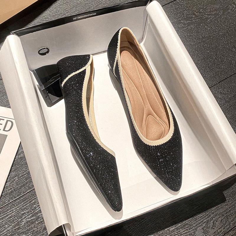 

Летающие тканые женские туфли-лодочки новые остроносые вязаные туфли темпераментный толстый каблук с открытой союзкой удобные тканые туфли на высоком каблуке 34 чёрный