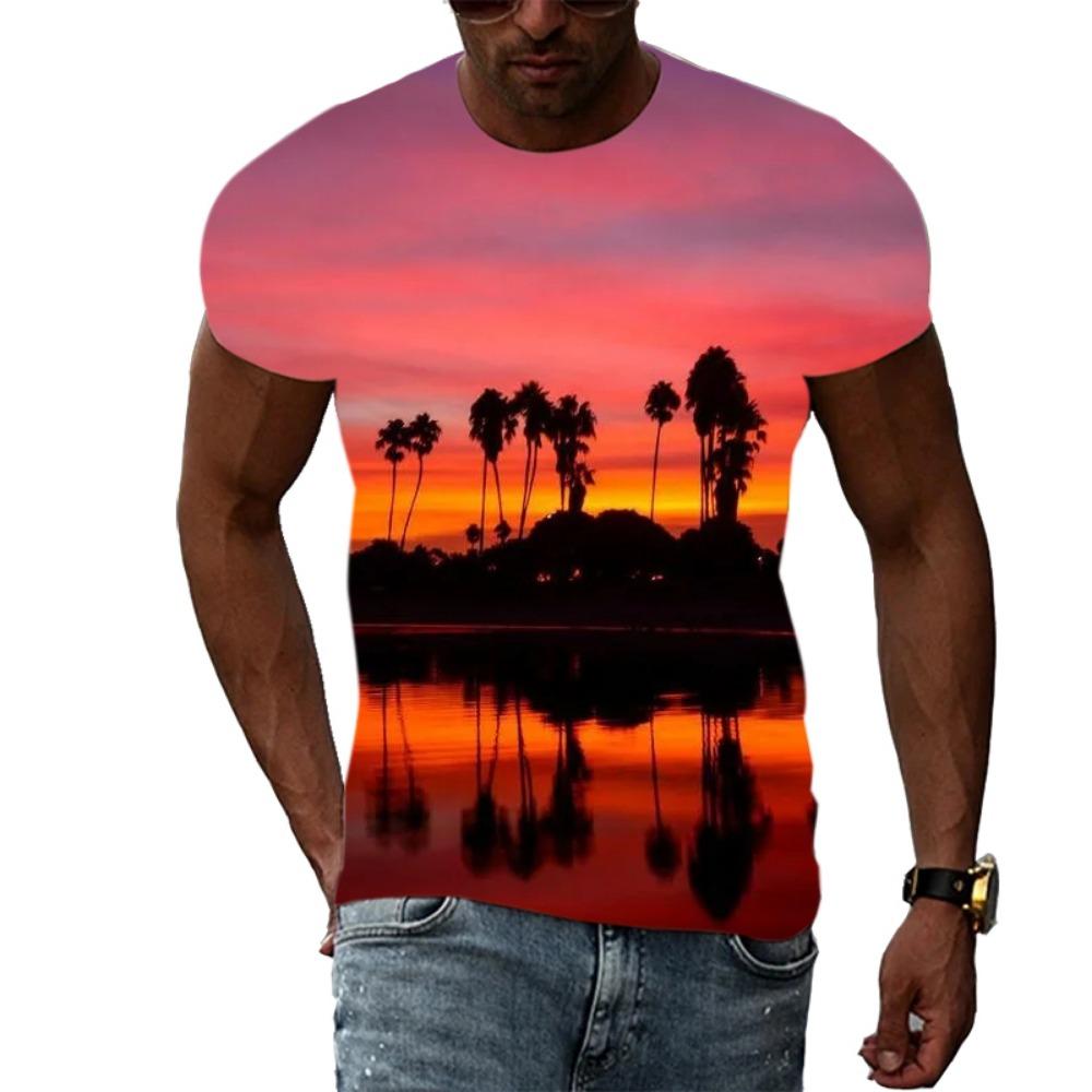 Sommer Herrenmode Persönlichkeit T-Shirt Palme Grafik 3D-Druck Hübsch Lässig Trend Übergröße O-Ausschnitt Kurzarm Top
