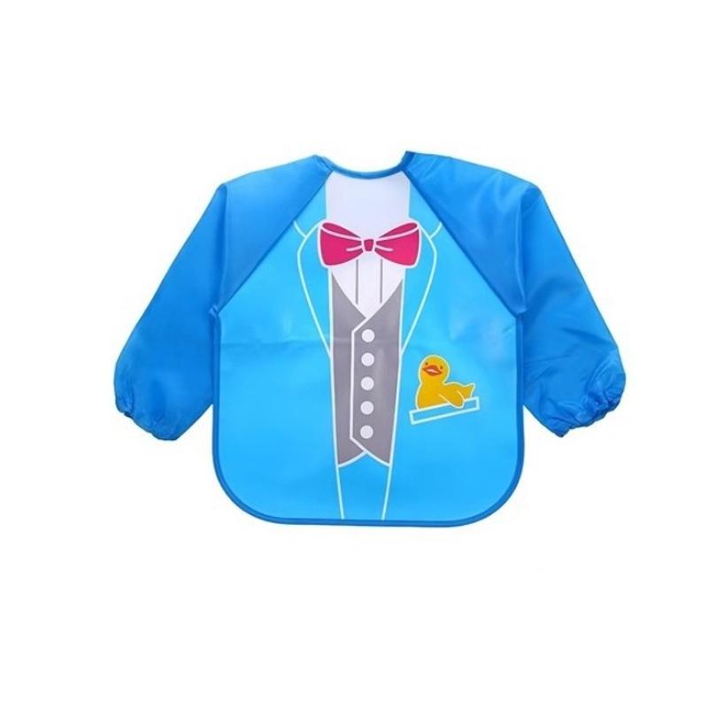 Cute Waterproof Cartoon Baby Feeding Apron With Long Sleeves For Toddler Weaning
