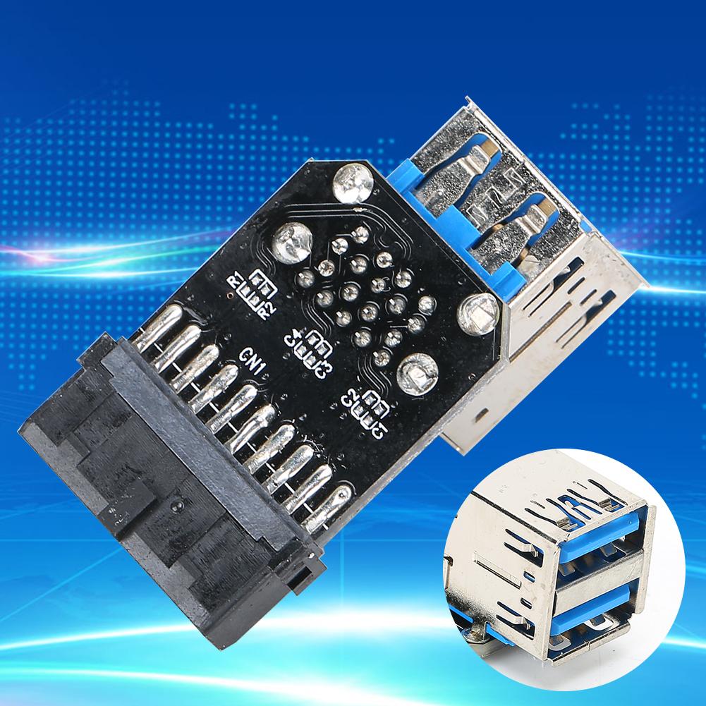 19PIN to 2-Port USB 3.0 Adapter Converter Black ABS Computer Equipment Accessories