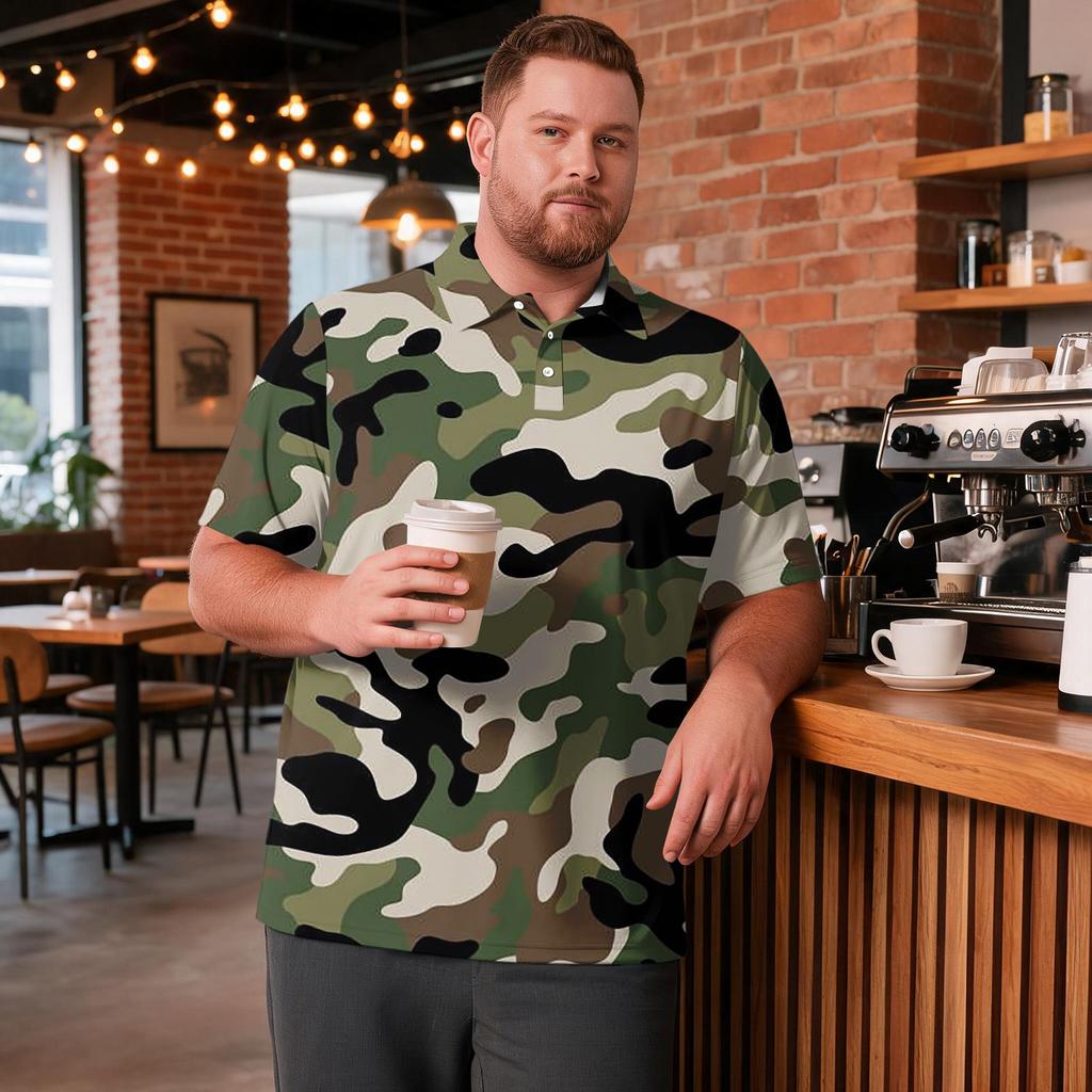 Heren Grote Maat Camouflage Print Golfshirt Ademend Korte Mouw Poloshirt Geschikt voor Casual Werkkleding Tops