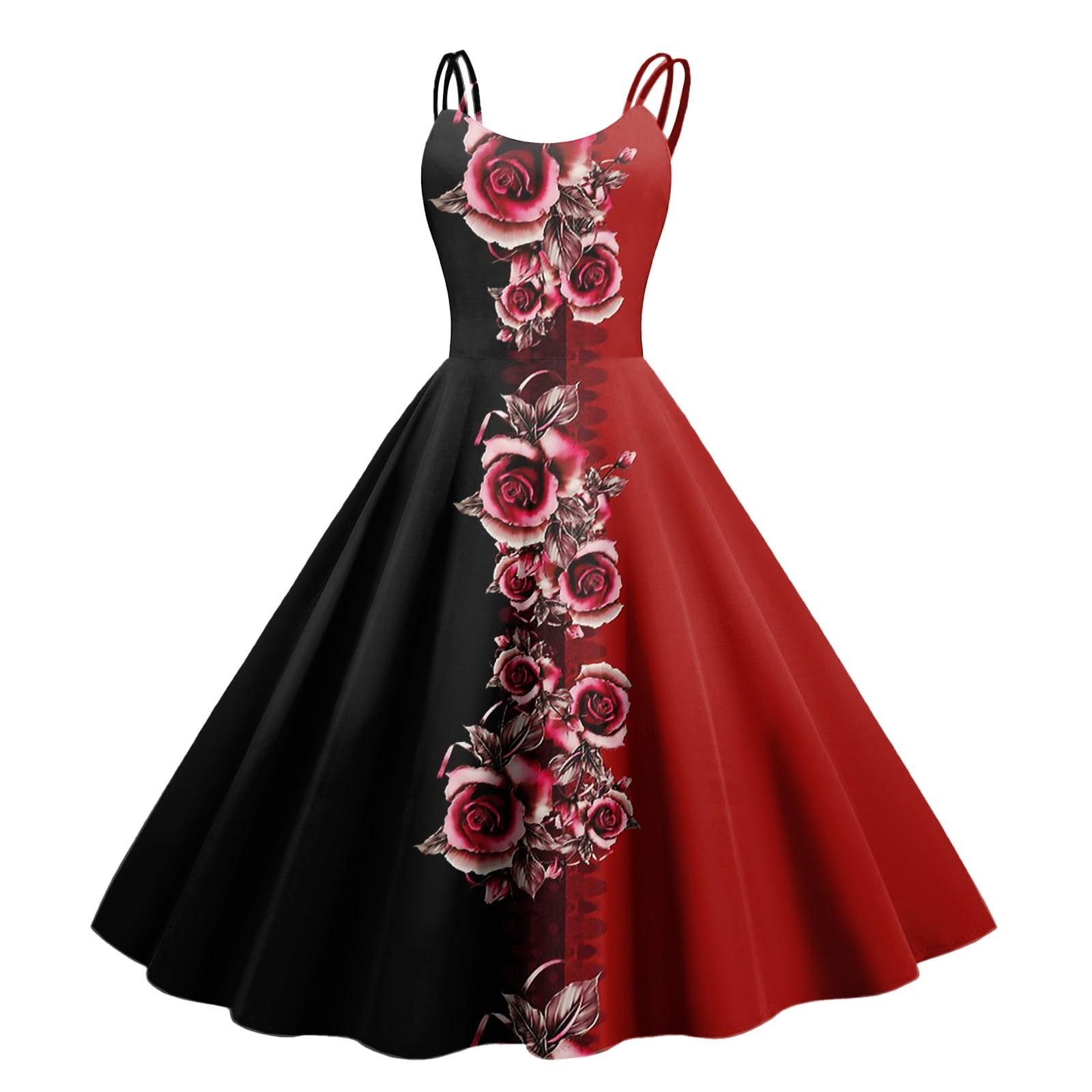 

Women s Floral, Colour Block Patchwork, Gradient Print Sexy Strapless Punk Vintage Dresses XL червоний