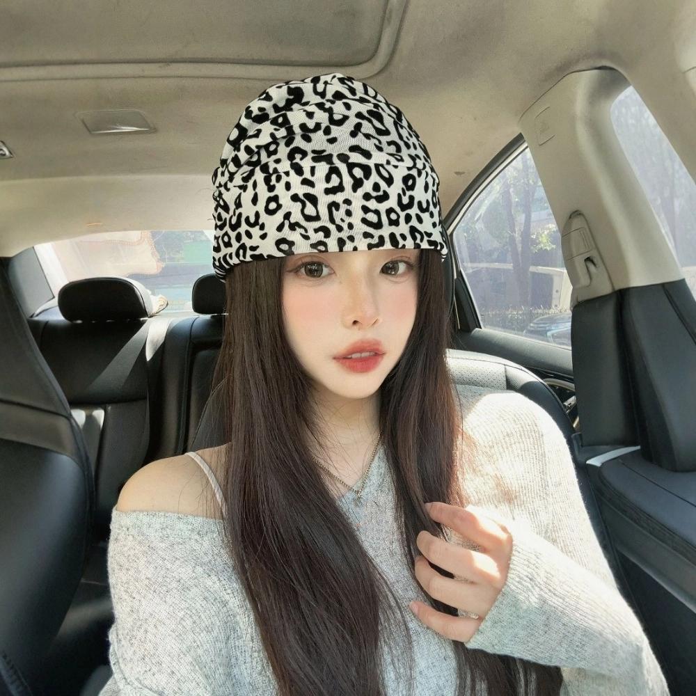 Stacking Pullover Hats Vintage Leopard Beanies Cap Trendy Y2k Baggy Cap  Women
