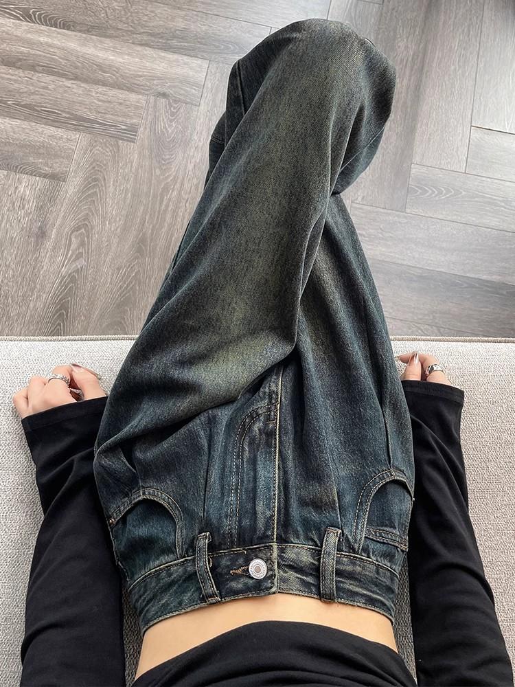 Women Vintage Straight Loose Drape Jeans 90s High Waist Elegant Wide Leg Mop Pants Korea Fashion Plus Size Casual Trousers Streetwear