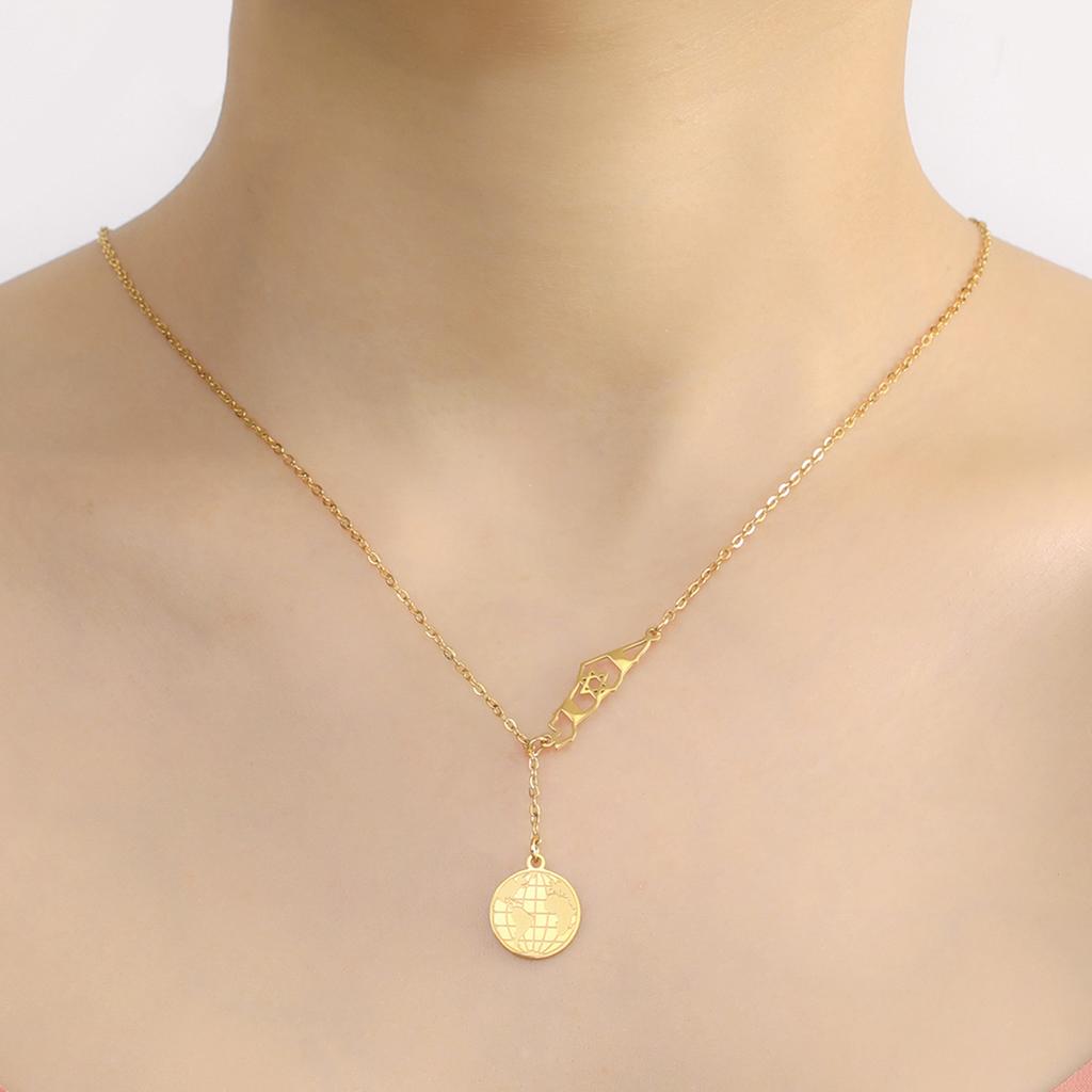 LIKGREAT World Map Israel Star of David Pendant Necklaces for Women Men Earth Globe Round Stainless Steel Necklace Jewelry Gifts