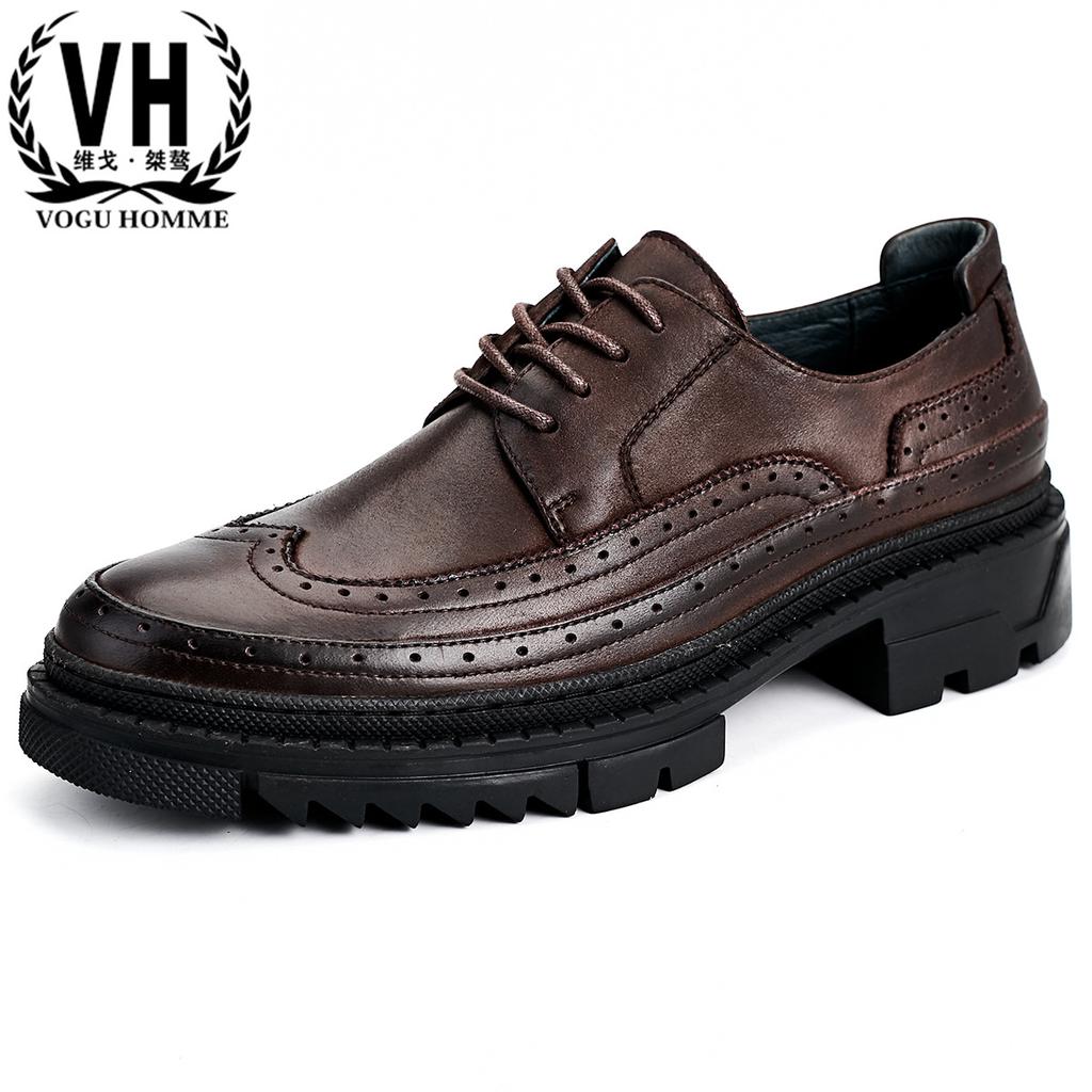 Brock vyřezávané kožené boty, matné kožené pánské britské retro boty, muffin ležérní všestranné trendy pánské boty