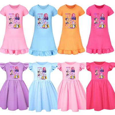 5041 Kids Girls Mira Zoey Rumi Printed Ruffle Short Sleeves Casual Dress