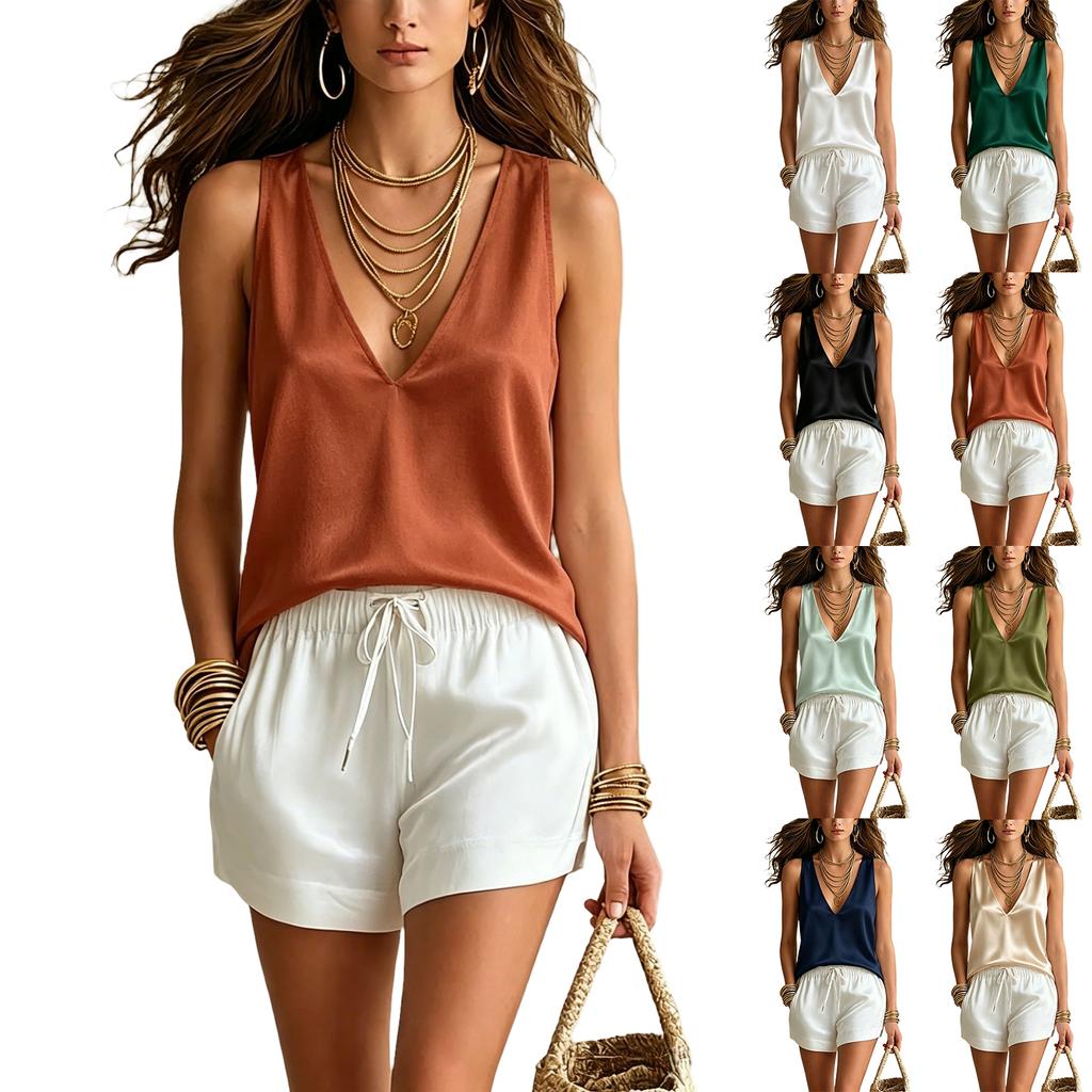 Damen Satin V-Ausschnitt Camisole Tanktop für den Sommer