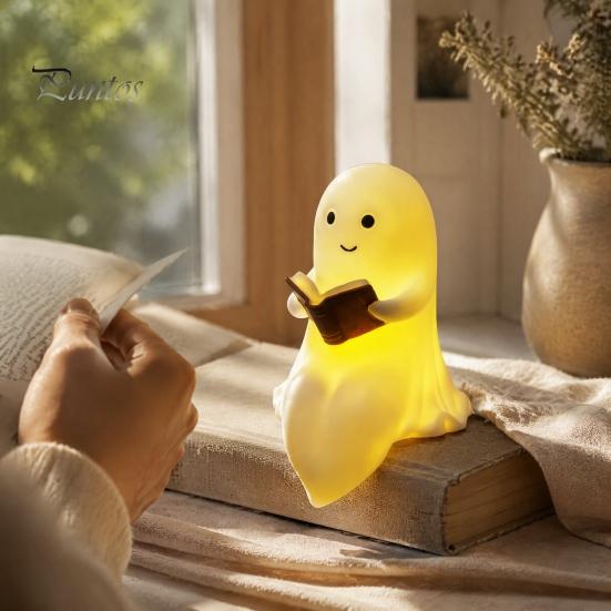 Gift for Halloween Lovers Ghost Lamp, Cute Middle Finger Ghost/Reading Book Night Light, Funny Wall Decor Bedroom Spooky Figurine Tabletop,