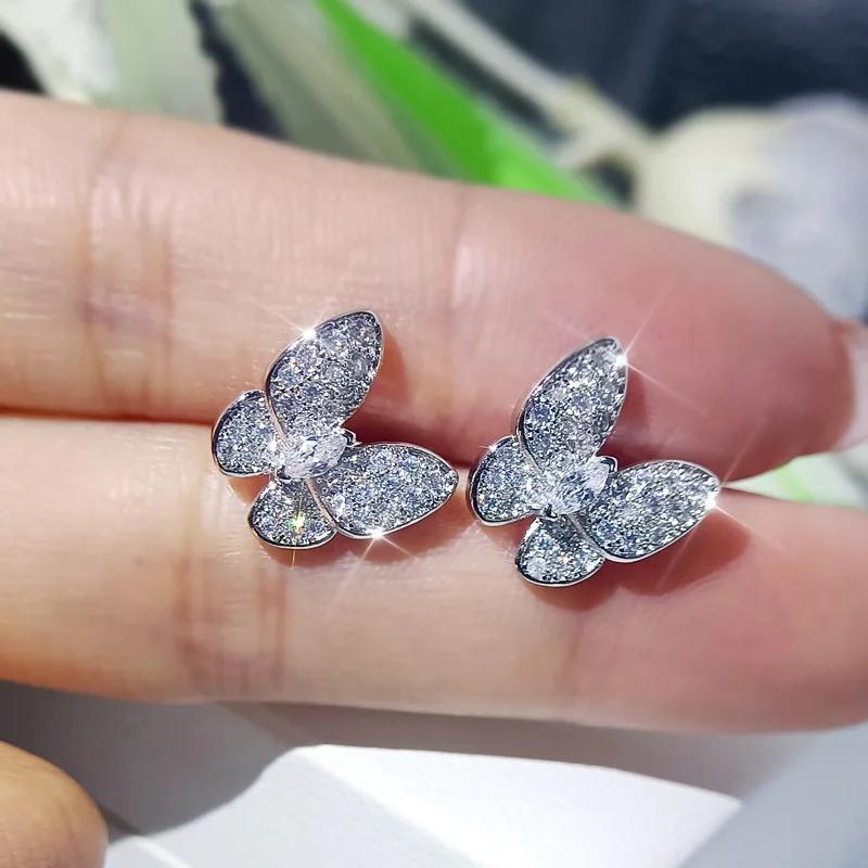 Original Sterling Silver Bride Sets Women Wedding Lovely Little Butterfly Ring Necklace Earrings Sets Silver
