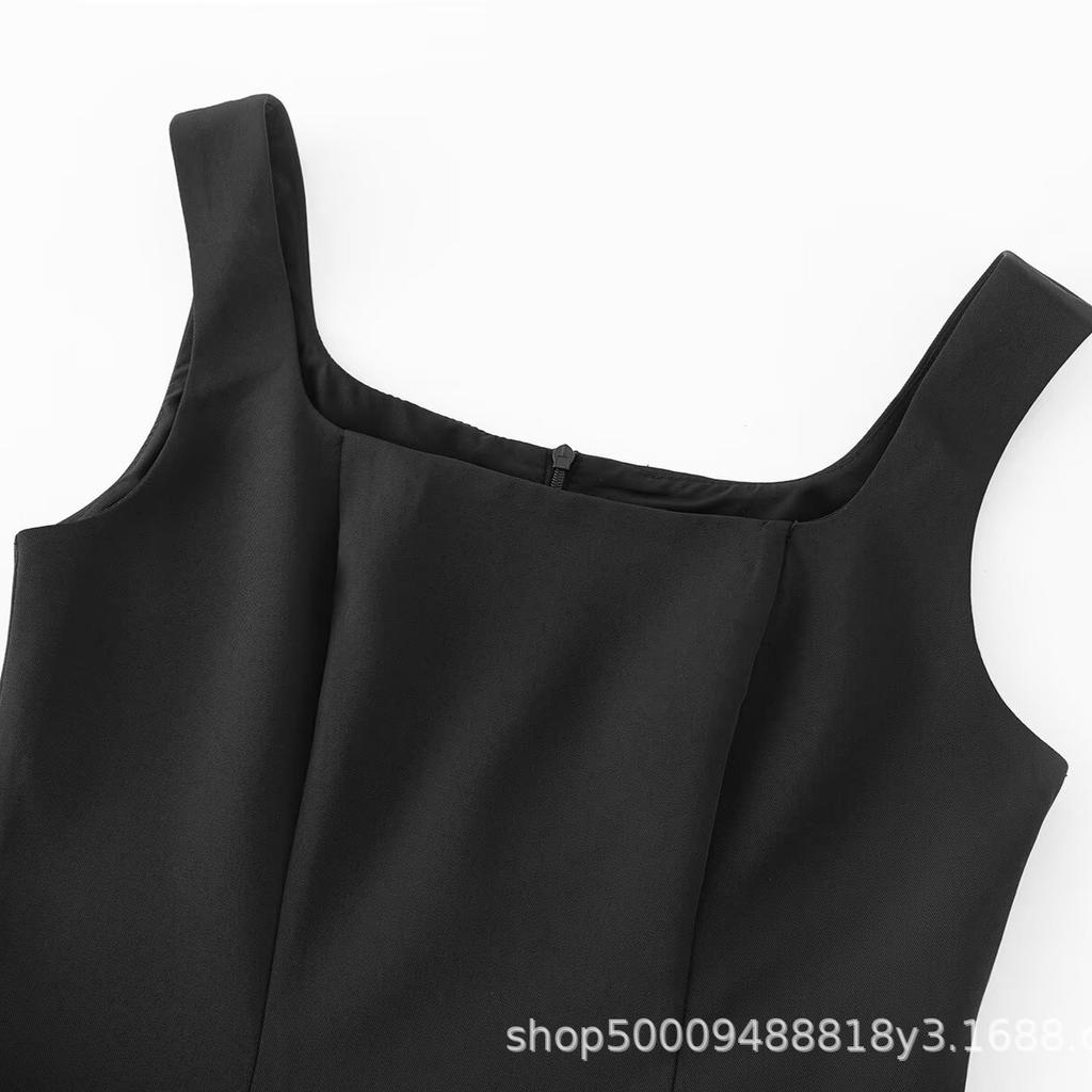 French retro Spice Girl solid color splicing pleated suspender dress women's summer waist and thin temperament suit skirt