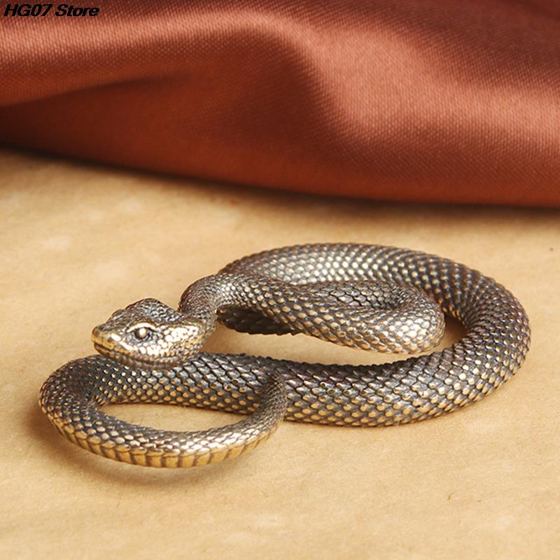 1XRetro Copper Snake Boa Ornament Decoration Tea Pet Antique Animal Figurines Miniatures Desk Living Room Home Decor Accessories