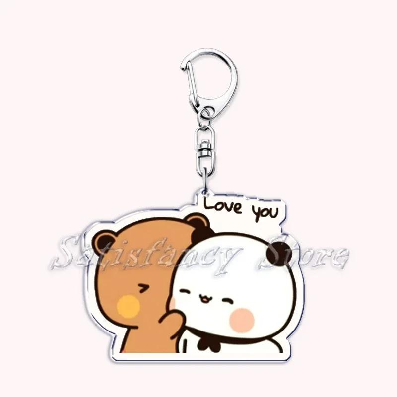 Cute Bubu Dudu Love Keychains Couple Bear Panda Acrylic Keyring for Accessories Bag Pendant Key Chain Jewelry Fans Lovers Gifts