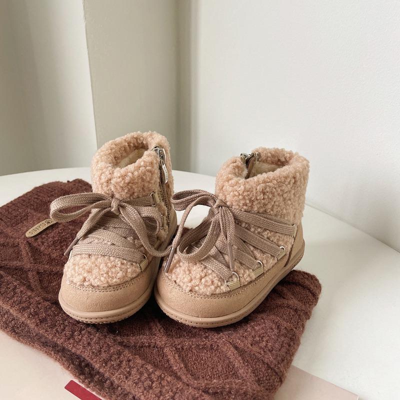 Girls' Cotton Boots Winter New Baby Girls' Short Boots Lamb Fur Soft Soled Toddler Shoes