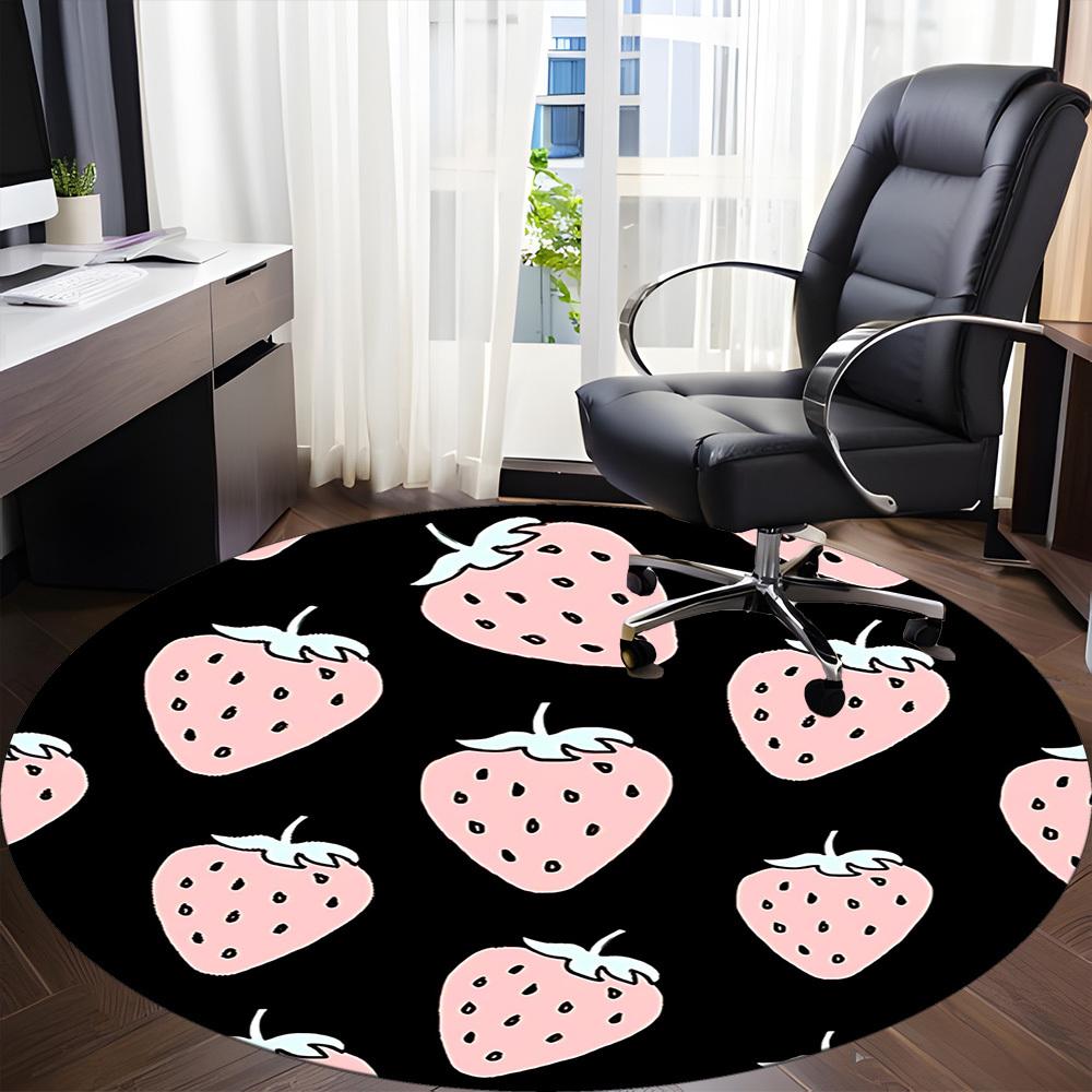 1pc Strawberry Pattern Office Round Area Rug,  Mat Suitable For Office, Under Office Chairs Bedroom Living Room Home Decor, Room Deco