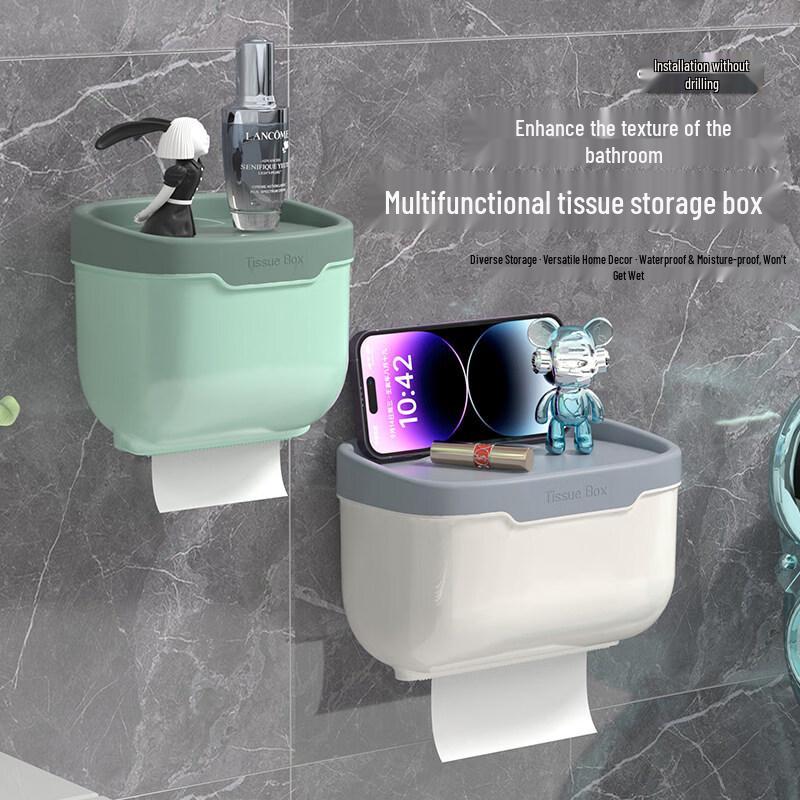 LIEI Väggmonterad Hållare för Hushållspapper och Toalettpapper, utan Hål