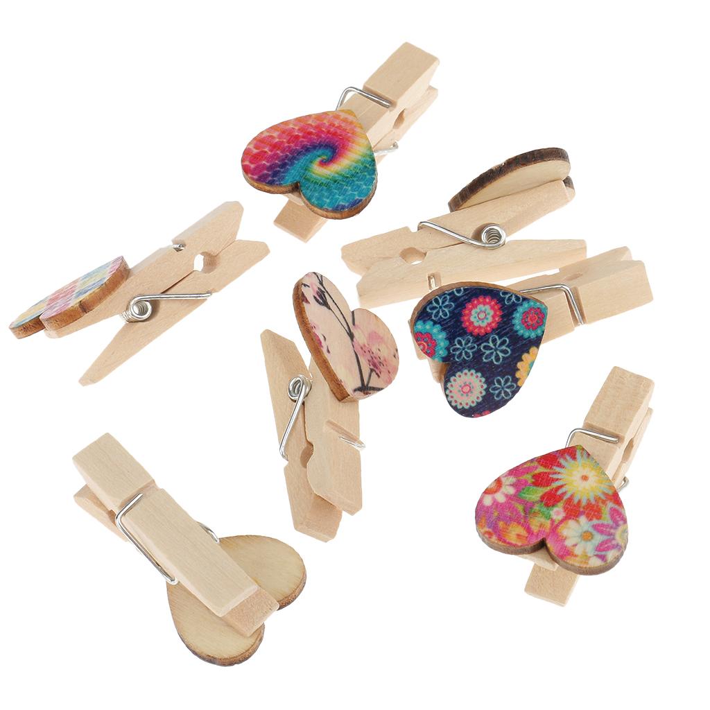100x Heart Wood Clips Photo Paper Pegs Scrapbooking Embellishments 35mm