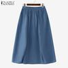 ZANZEA Womens Summer Casual Elastic Waist Solid Color Loose Skirts