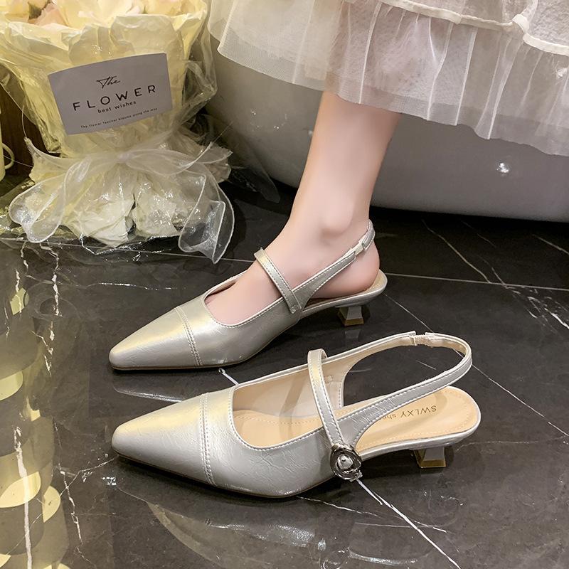 Pointed High-heeled Sandals Women's New Summer Outer Wear One-word Buckle Belt Versatile Empty Shoes