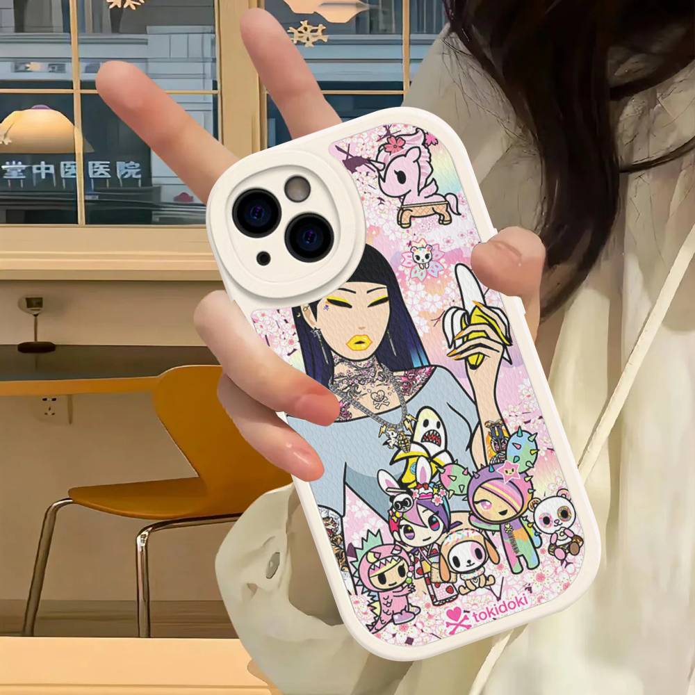 Japan T-Tokidokis Phone Case For iPhone 16 15 14 13 12 11 Pro Max Plus Soft Leather Cover