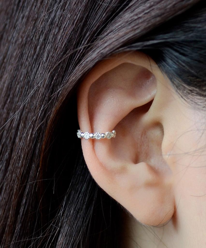 47Bag 925 Silver Flower Ball Ear Cuff Earrings Zuly