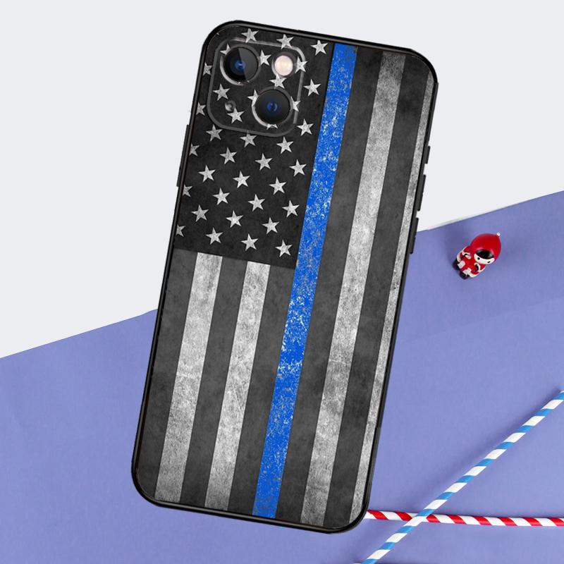 

Police Thin Blue Line American Flag Phone Case For iPhone 16 Pro 15 Pro 11 12 13 14 Pro Max Mini XR 16e 15 16 Plus Cover Shell iPhone 15 Pro
