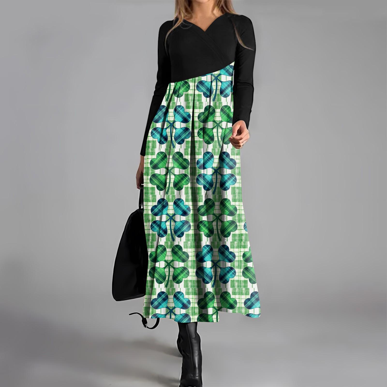 

Женское модное повседневное платье свободного покроя с V-образным вырезом, длинными рукавами, цветочным принтом и карманом на талии XXL чёрный