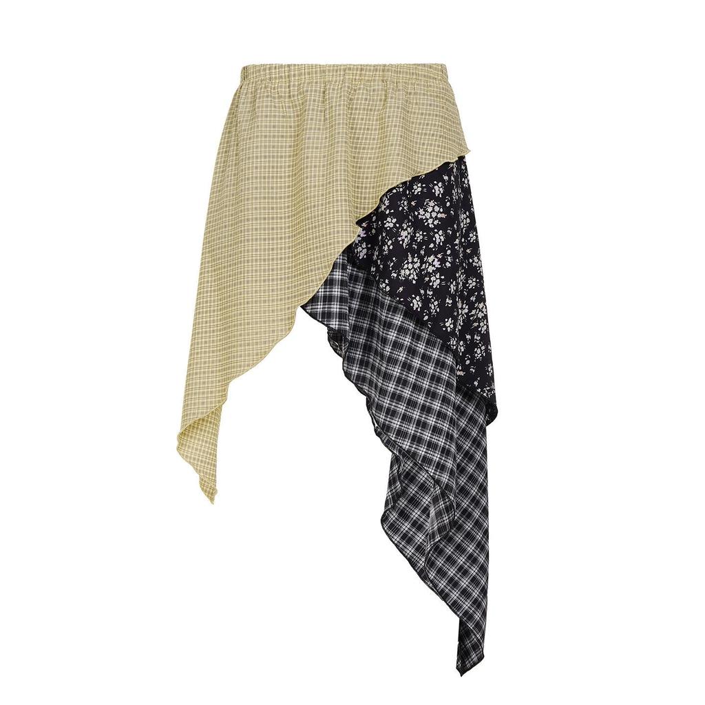 Y2K Style Plaid & Floral Low-Waist Ruffled Skirt