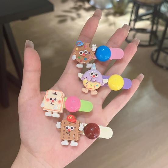 Girl Hair Pin Cartoon Cheese Biscuit-Themed Hair Clips Bright Color Non-Slip Bangs