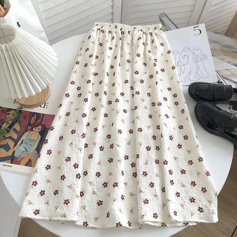 Women's Summer Fresh Floral Polka Dot Half-body Skirt Elastic Waist Simple Commuter Skinny Skirt