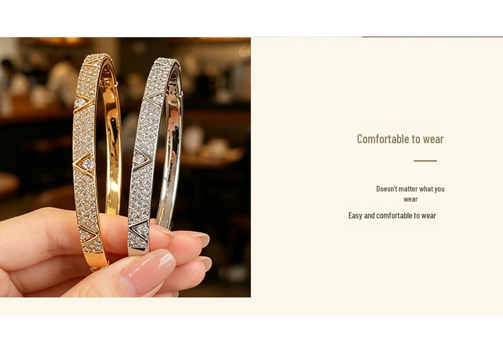 18K Gold-Plated Zircon Letter V Clasp Bracelet: Elegant Women's Light Luxury Jewelry