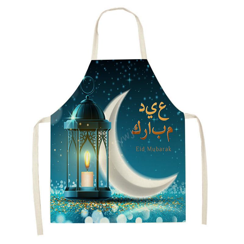 Cooking Baking Apron Muslim Eid Mubarak Printed Kitchen Apron Women's Ramadan Festival Gift Home Star Crescent Bib Decoration