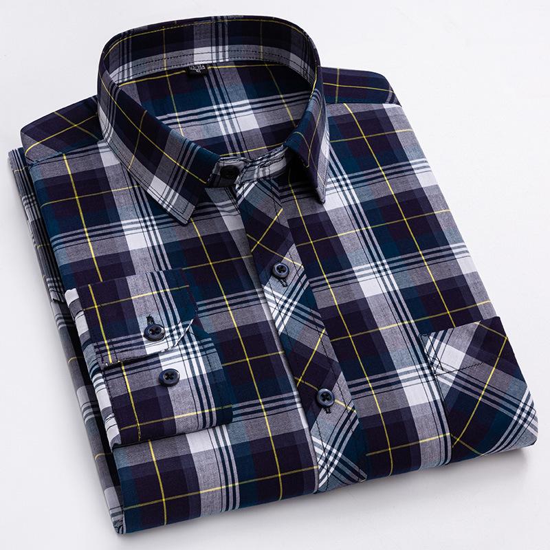 100% Pure Cotton Plaid Long-Sleeve Shirt For Men Spring/Summer Casual All-Cotton Shirt Versatile Business Style For Young Men