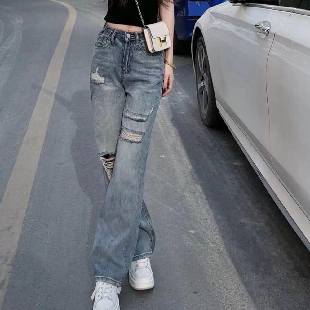 Women's High-Waisted Wide-Leg Ripped Jeans - Summer 2025 Collection