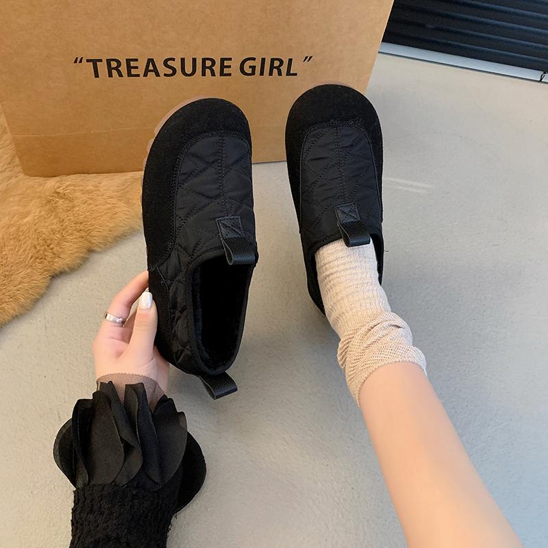 New Womens Shoes Fashion Winter Cotton Shoes Warm Plush Lining Slip Ons Loafers Women Casual Patchwork Suede Flat Walking Shoes