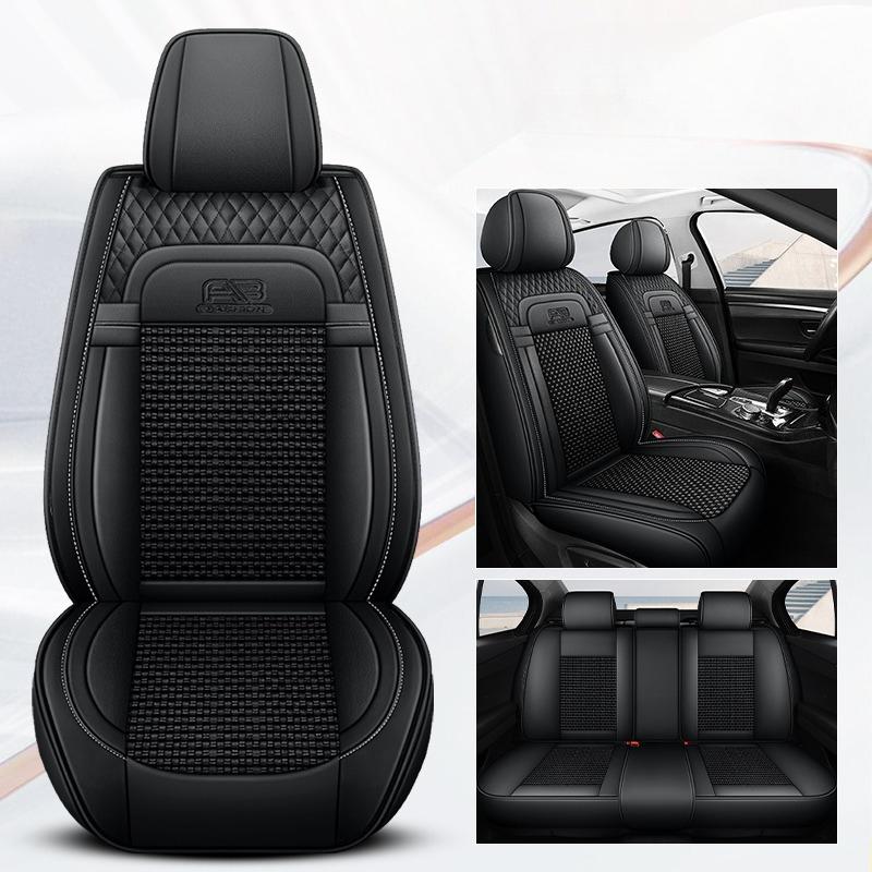 Full-Coverage Car Seat Covers Set for 5 Seats Premium PU Leather and Breathable Ice Silk Seat Cover for Universal Fit