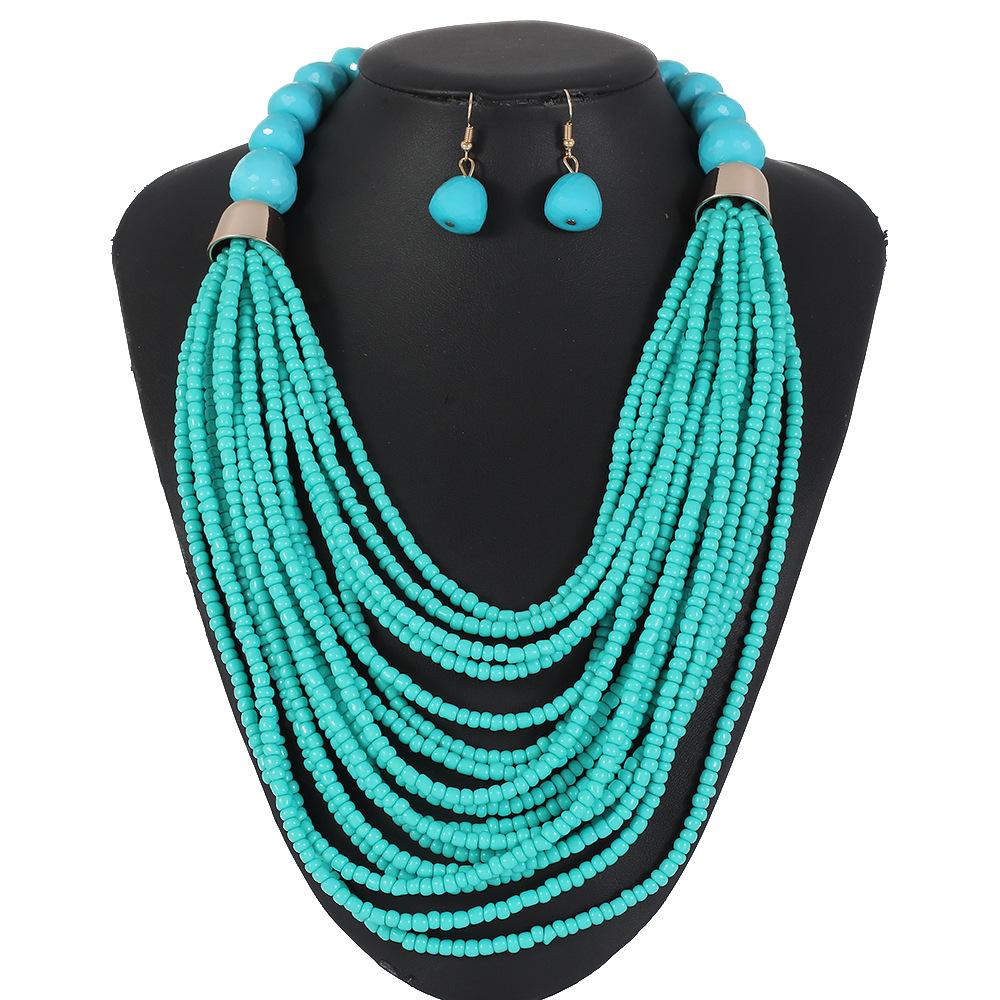 Bohemian Vacation Style Rice Beads Handmade Jewelry Set for Women Multilayer Necklace Earrings Accessories