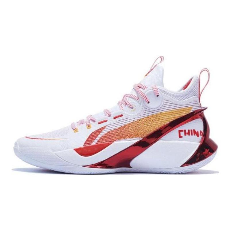 Li Ning SONIC Ultra Cushioning Slip Resistant Abrasion Resistant Mid top Basketball Shoes Men's White Red ABAS145-9