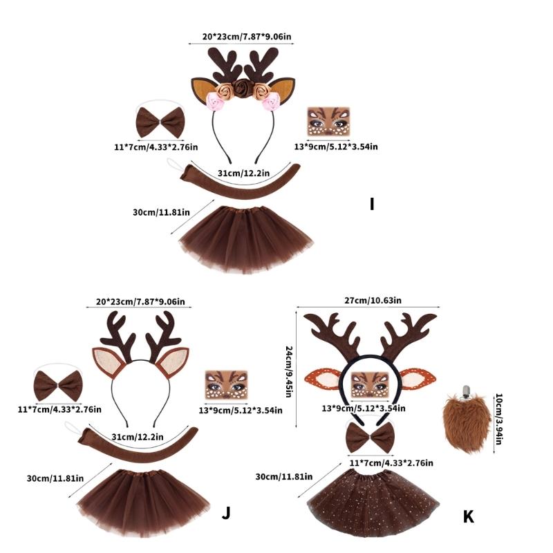 Reindeer Costume Set Reindeer Ears Nose Tail Bowtie Tutu Animal Fancy Costume Kit Accessories for Halloween Cosplay