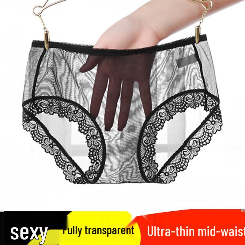 Sheer Lace Mesh No-Crotch Plus Size Mid-Waist Panties XXXL
