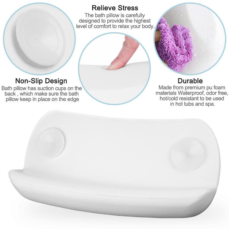 Comfortable SPA Bathtub Pillow Neck Support Cushion with Suction Cups Waterproof Headrest for Bathroom Relaxation